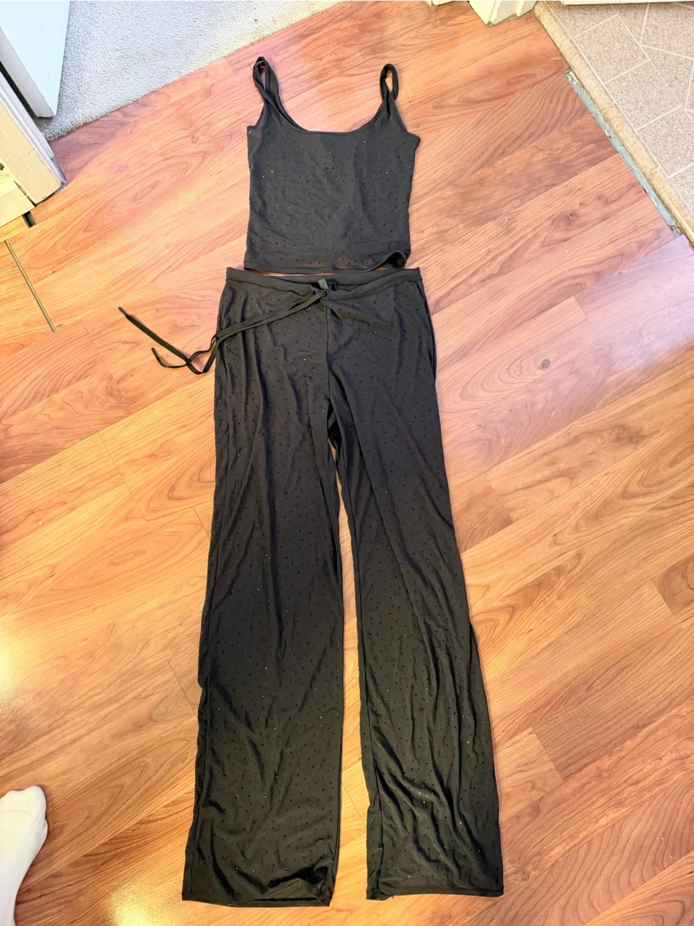 Skims Black rhinestone sheer matching set